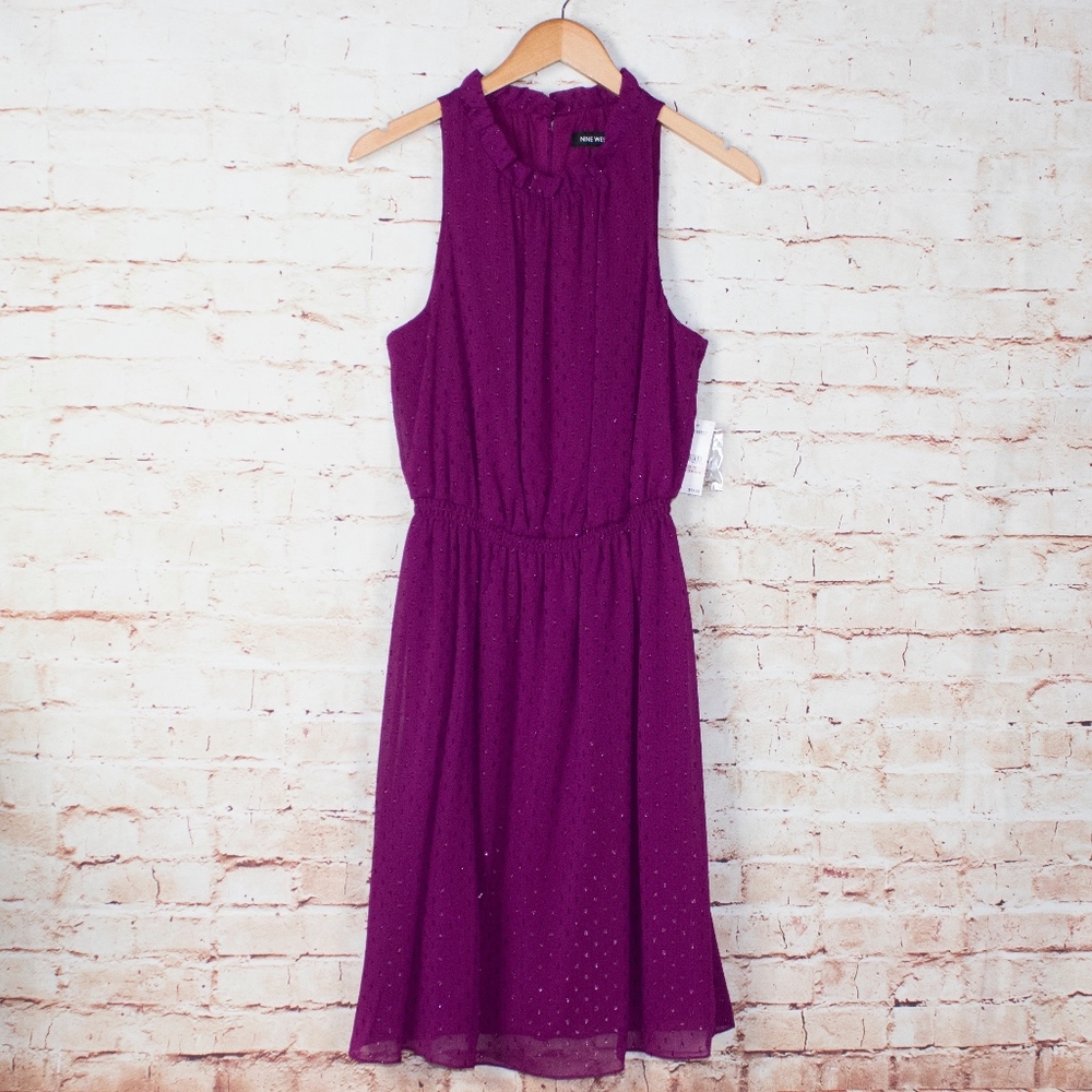 Plum dress with ruffe neck